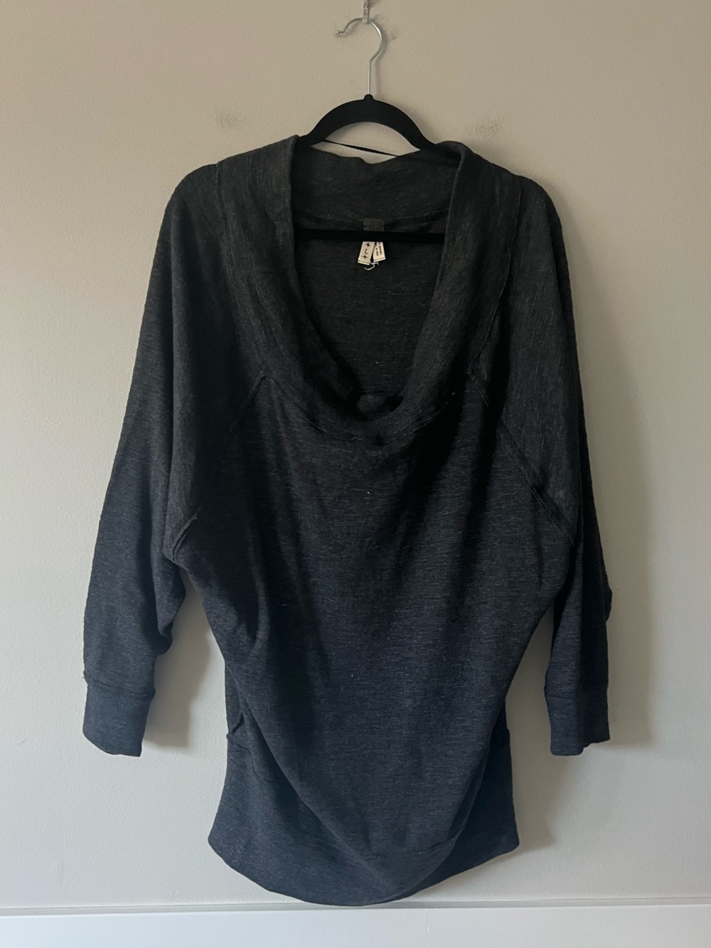 We The Free Free People Charcoal Cowl Neck Tunic Top Dolman Sleeve Size L
